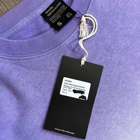 Sample NWT Afends Fixative Hemp Women's Plum Purple Crew Neck Sweater Size Small - Picture 7 of 9